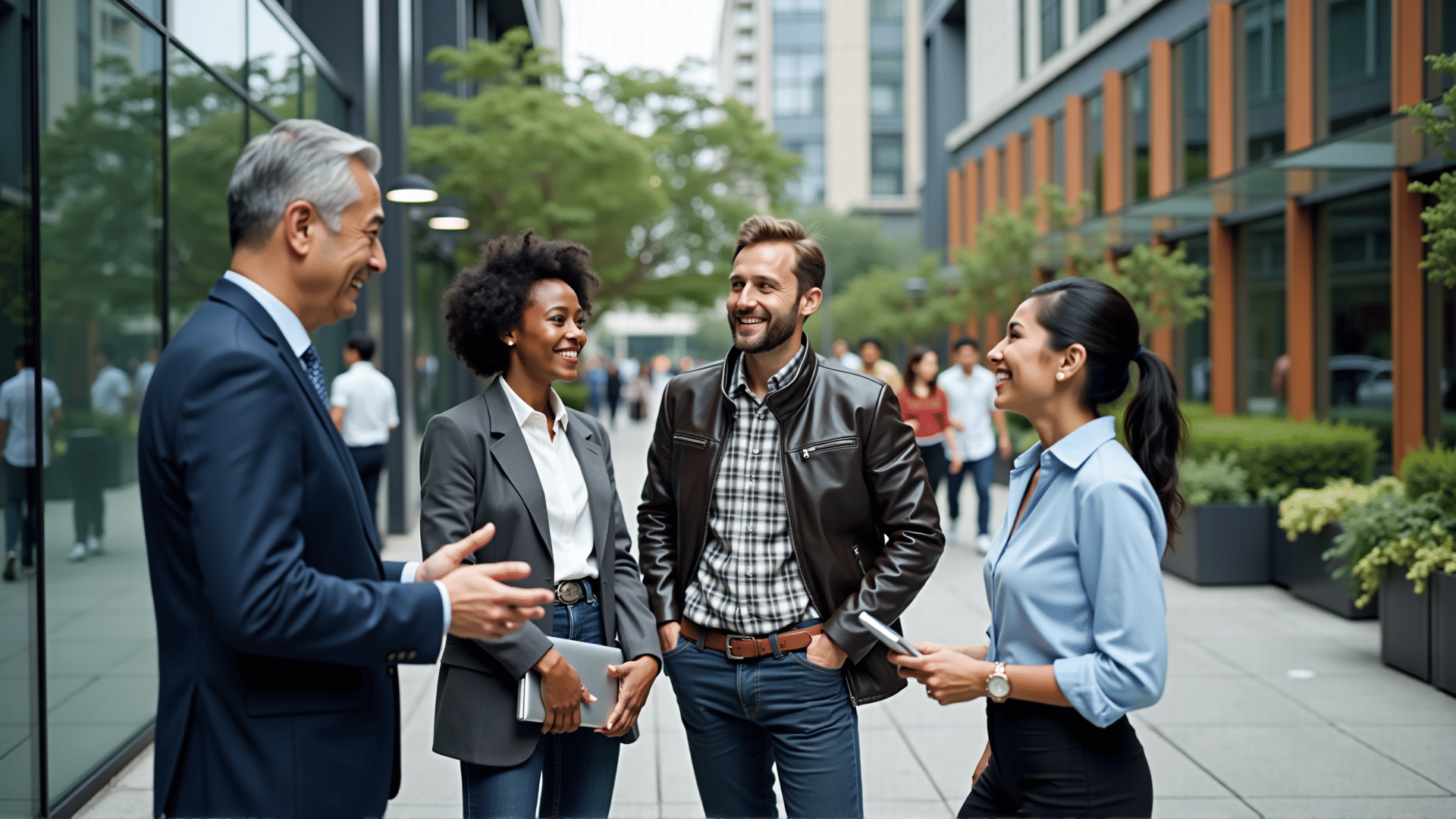 Diverse people sharing feedback